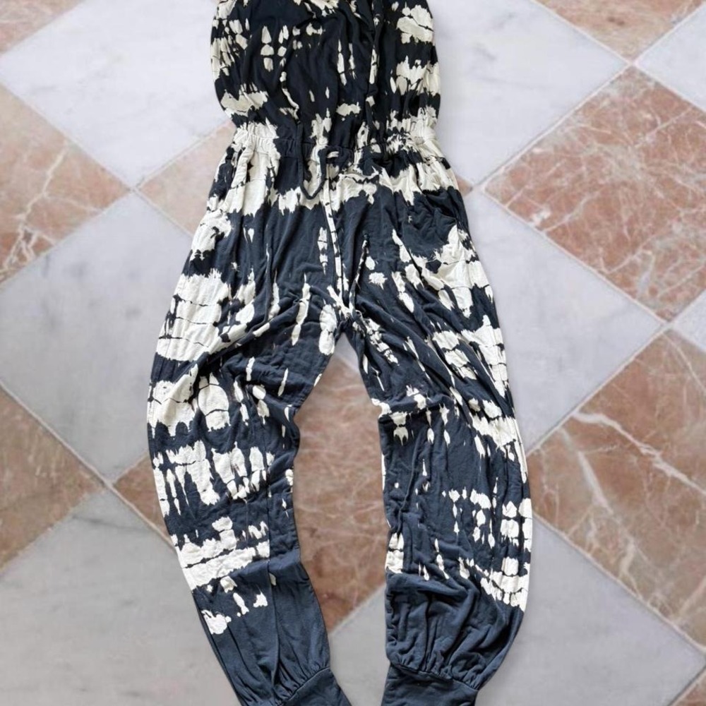 Young Fabulous and Broke black and white tie dye strapless tube top jumpsuit